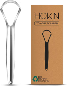 Tongue Scraper for Adults by HOKIN Stainless Steel Tongue Cleaners Reduce Bad Breath 100% Metal Tough Scrapers Men and Women Hygiene Product