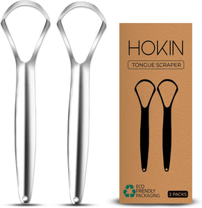 Tongue Scraper for Adults by HOKIN Stainless Steel Tongue Cleaners Reduce Bad Breath 100% Metal Tough Scrapers Men and Women Hygiene Product