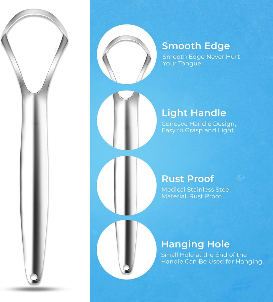 Tongue Scraper for Adults by HOKIN Stainless Steel Tongue Cleaners Reduce Bad Breath 100% Metal Tough Scrapers Men and Women Hygiene Product