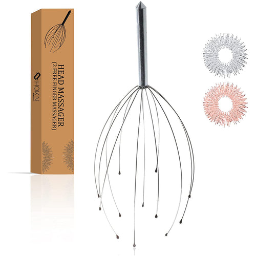HOKIN Head Massager Scalp Scratcher for Deep Relaxation, Hair Stimulation with 2 Acupressure Sensory Finger Rings for Kids Teen Adults with Focus ADD ADHD